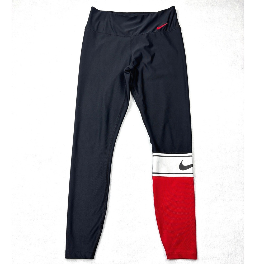 Nike Dri-FIT‎ Tights Womens Medium Black Red Colorblock Running Leggings Pants M